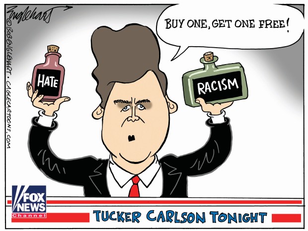 On Tucker Carlson (Bob Englehart, CagleCartoons.com)