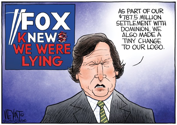 On Tucker Carlson (Christopher Weyant, The Boston Globe)